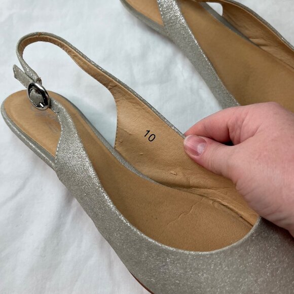 Seychelles Womens metallic silver pointed toe Slingback Flats Size 10 - Picture 4 of 10
